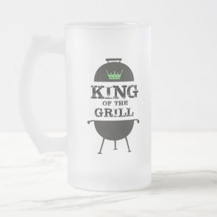King Of The Grill, Black Green Crown Frosted Glass Beer Mug