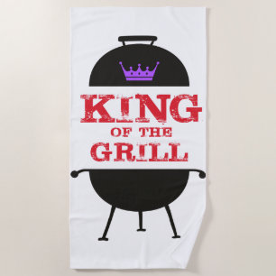 King Of The Grill, Black Purple Crown Red Beach Towel