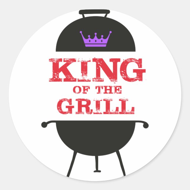 King Of The Grill, Black Purple Crown Red Classic Round Sticker (Front)