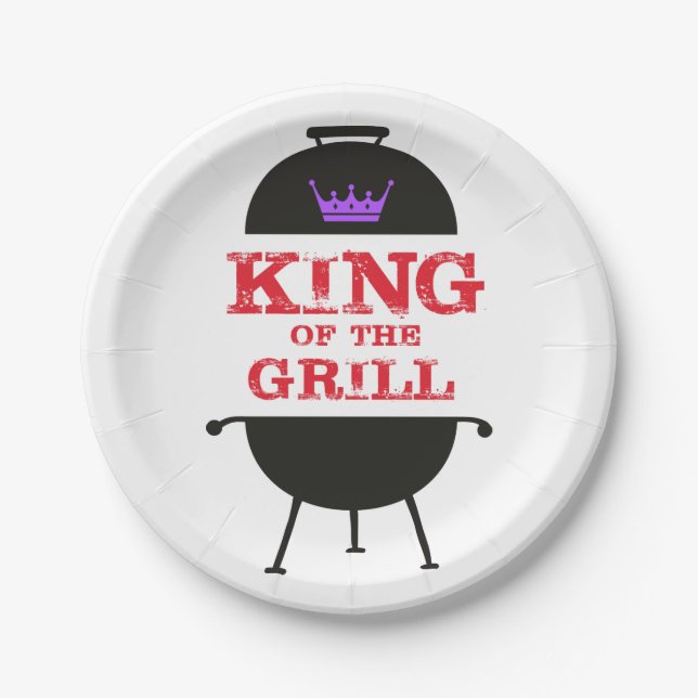 King Of The Grill, Black Purple Crown Red Paper Plate (Front)