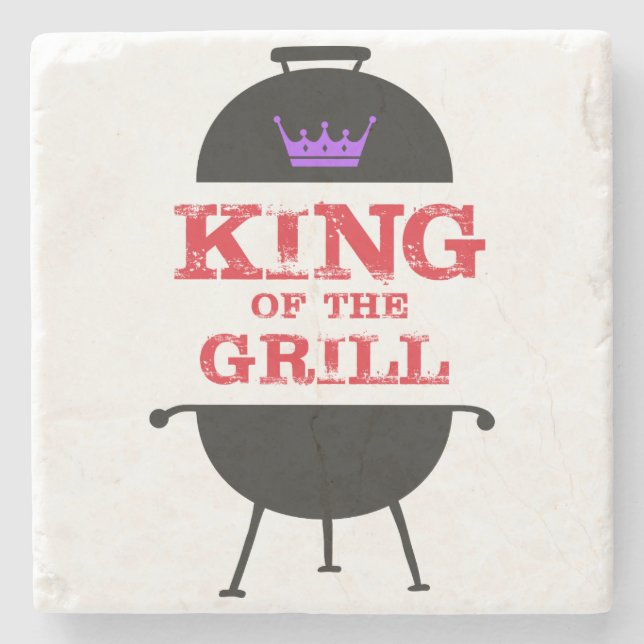 King Of The Grill, Black Purple Crown Red Stone Coaster (Front)