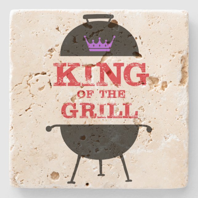 King Of The Grill, Black Purple Crown Red Stone Coaster (Front)