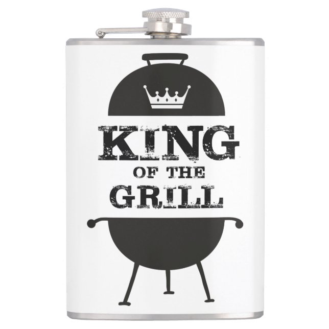 King Of The Grill, Black White Crown Hip Flask (Front)