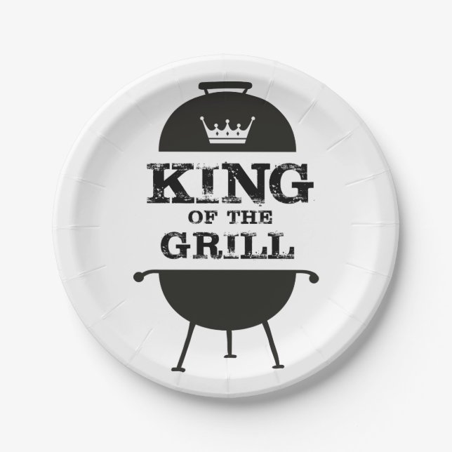 King Of The Grill, Black White Crown Paper Plate (Front)