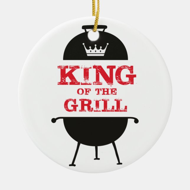 King Of The Grill, Black White Crown Red Ceramic Tree Decoration (Front)