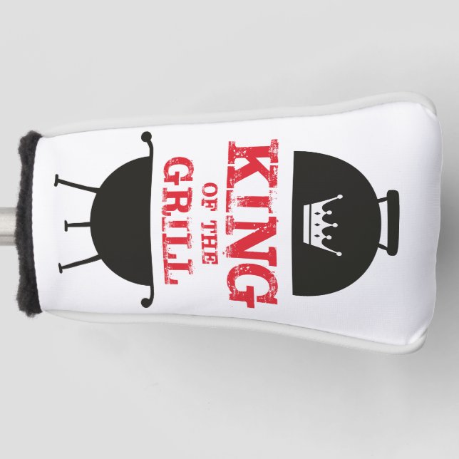 King Of The Grill, Black White Crown Red Golf Head Cover (Front)