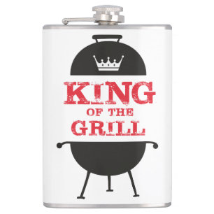 King Of The Grill, Black White Crown Red Hip Flask