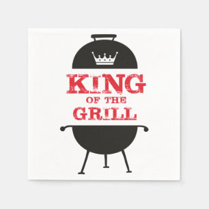 King Of The Grill, Black White Crown Red Napkin