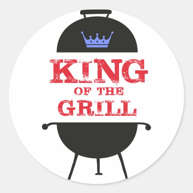 King Of The Grill, Blue Crown Red Classic Round Sticker (Front)