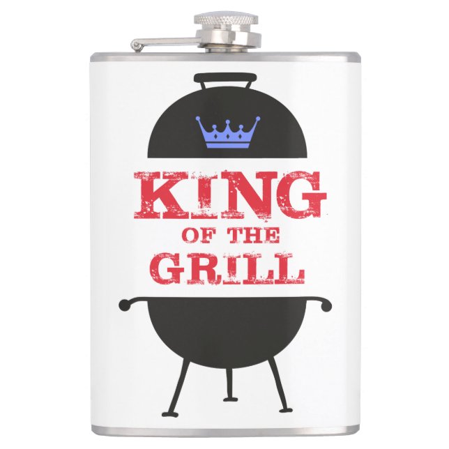 King Of The Grill, Blue Crown Red Hip Flask (Front)