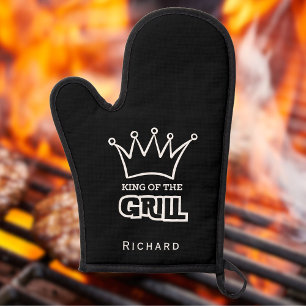 King of the Grill, funny monogrammed BBQ crown Oven Mitt