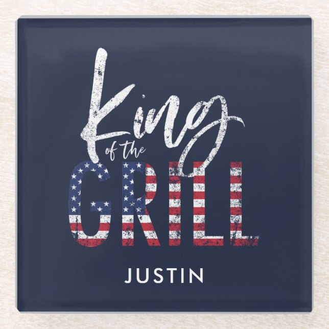 King of the grill  glass coaster (Front)