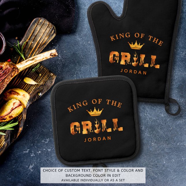 King of the Grill Personalised Oven Mitt & Pot Holder Set (Creator Uploaded)