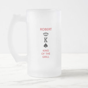 King of the Grill Red and Black Personalised BBQ Frosted Glass Beer Mug