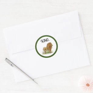 King of the Jungle Lion Cartoon, Bold Wildlife Art Classic Round Sticker