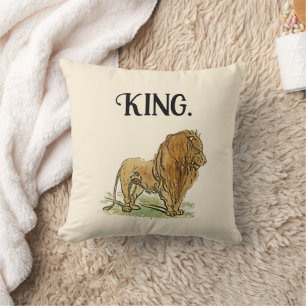 King of the Jungle Lion Cartoon, Bold Wildlife Art Cushion