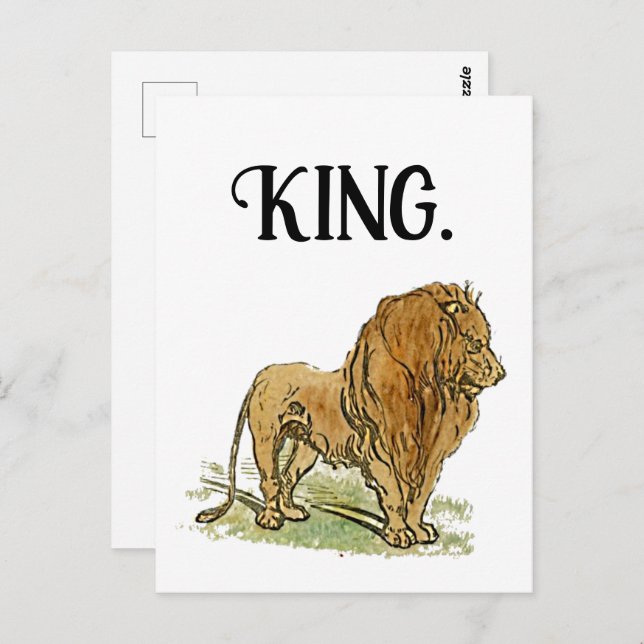 King of the Jungle Lion Cartoon, Bold Wildlife Art Postcard (Front/Back)