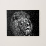 King of the Jungle- Lion Puzzle<br><div class="desc">Beautiful black and white portrait of a young lion,  not of age yet,  but soon to be king of the jungle. He sits serenely,  purveying his domain.</div>