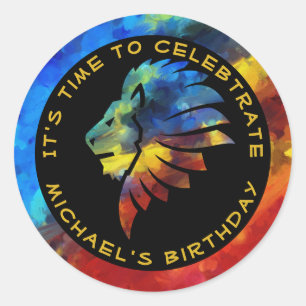 King of the jungle lion watercolor birthday classic round sticker
