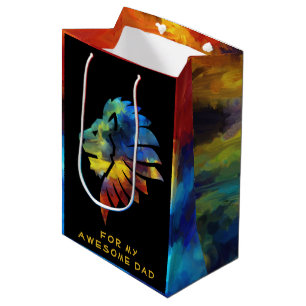 King of the jungle lion watercolor father's day medium gift bag