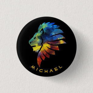King of the jungle lion watercolor name monogram 3 cm round badge