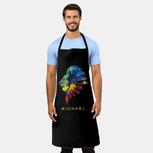King of the jungle lion watercolor name monogram apron