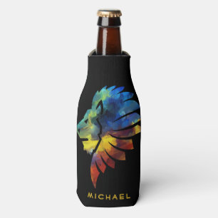 King of the jungle lion watercolor name monogram bottle cooler