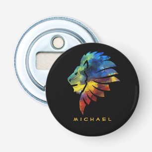 King of the jungle lion watercolor name monogram bottle opener