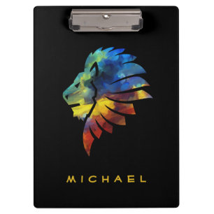 King of the jungle lion watercolor name monogram clipboard