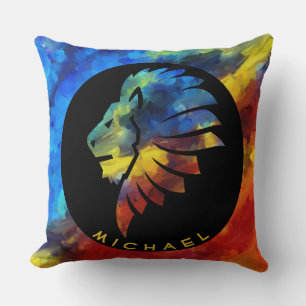 King of the jungle lion watercolor name monogram cushion