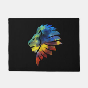 King of the jungle lion watercolor name monogram doormat