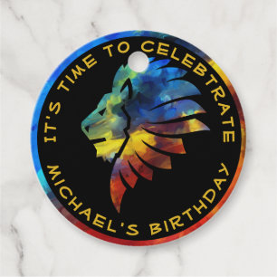 King of the jungle lion watercolor name monogram favour tags