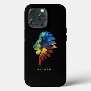King of the jungle lion watercolor name monogram iPhone 13 pro case
