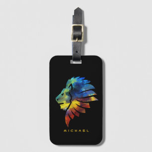 King of the jungle lion watercolor name monogram luggage tag