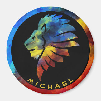 King of the jungle lion watercolor name monogram magnet