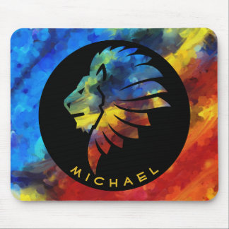 King of the jungle lion watercolor name monogram mouse mat
