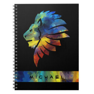 King of the jungle lion watercolor name monogram notebook