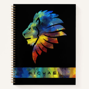 King of the jungle lion watercolor name monogram notebook