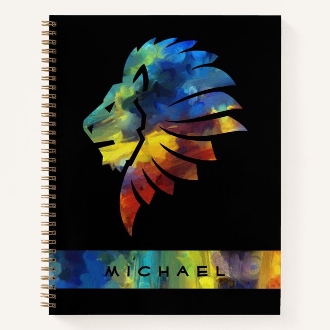 King of the jungle lion watercolor name monogram notebook (Front)
