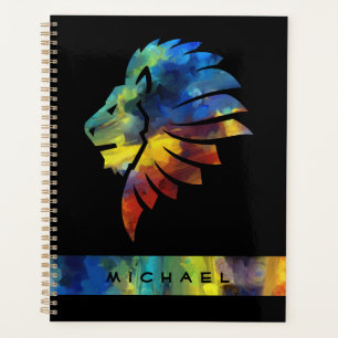 King of the jungle lion watercolor name monogram planner