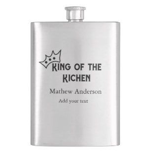 King of the kitchen add name chef bakery cooking t hip flask