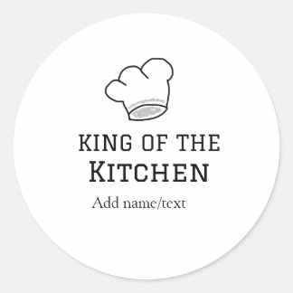 King of the kitchen chef cooking add name crown ha classic round sticker