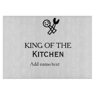King of the kitchen chef cooking add name crown ha cutting board