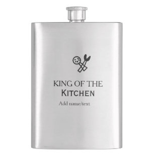 King of the kitchen chef cooking add name crown ha hip flask