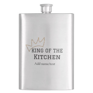 King of the kitchen chef cooking add name crown ha hip flask