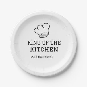 King of the kitchen chef cooking add name crown ha paper plate