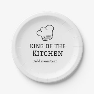 King of the kitchen chef cooking add name crown ha paper plate