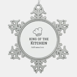 King of the kitchen chef cooking add name crown ha snowflake pewter christmas ornament