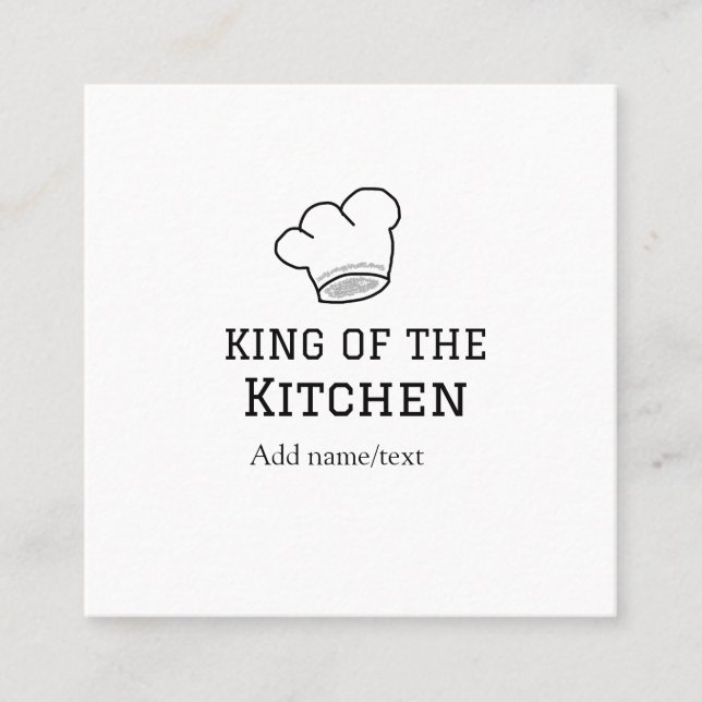 King of the kitchen chef cooking add name crown ha square business card (Front)