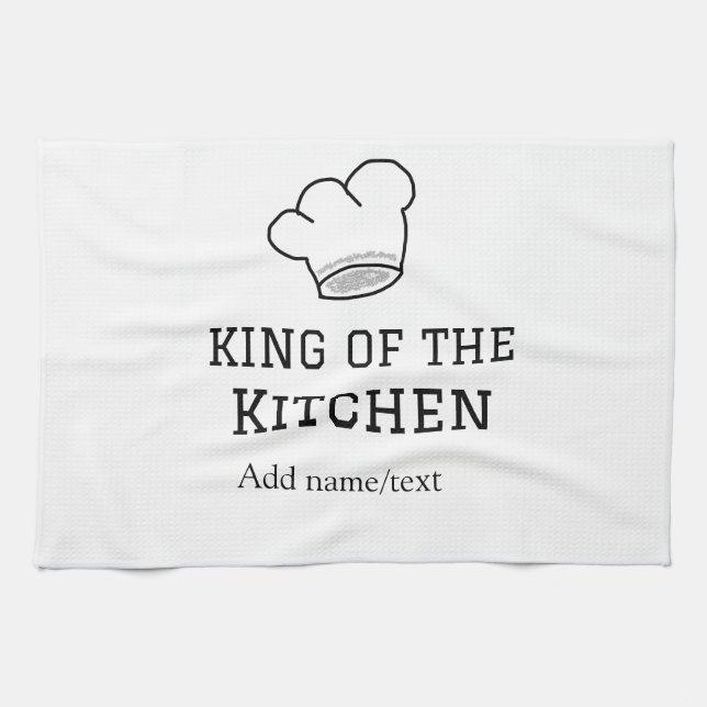 King of the kitchen chef cooking add name crown ha tea towel (Horizontal)